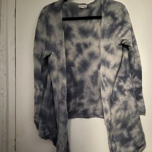 Garnet Hill blue & white 100% cashmere tie dye open wrap cardigan XL